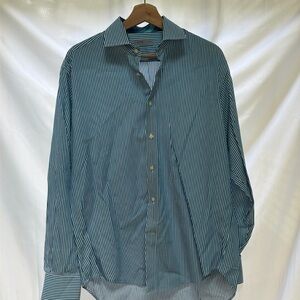Jack Stone by Thomas Dean Striped Blue Button Down Shirt - Size Medium